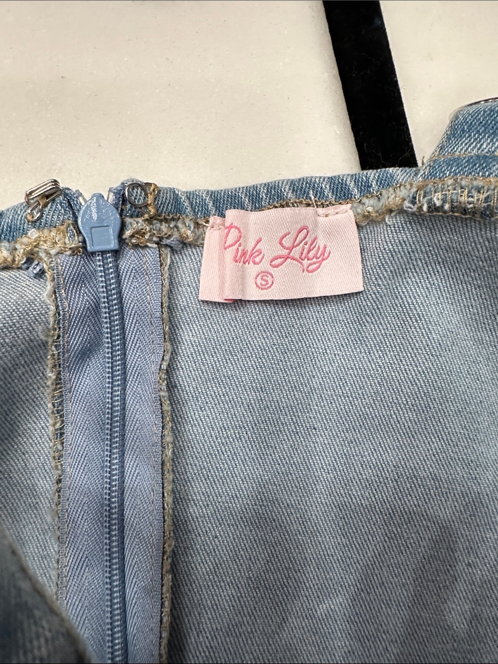 Pink Lily small Light Wash Denim Midi Dress with Spaghetti Straps. Like new - Picture 4 of 4